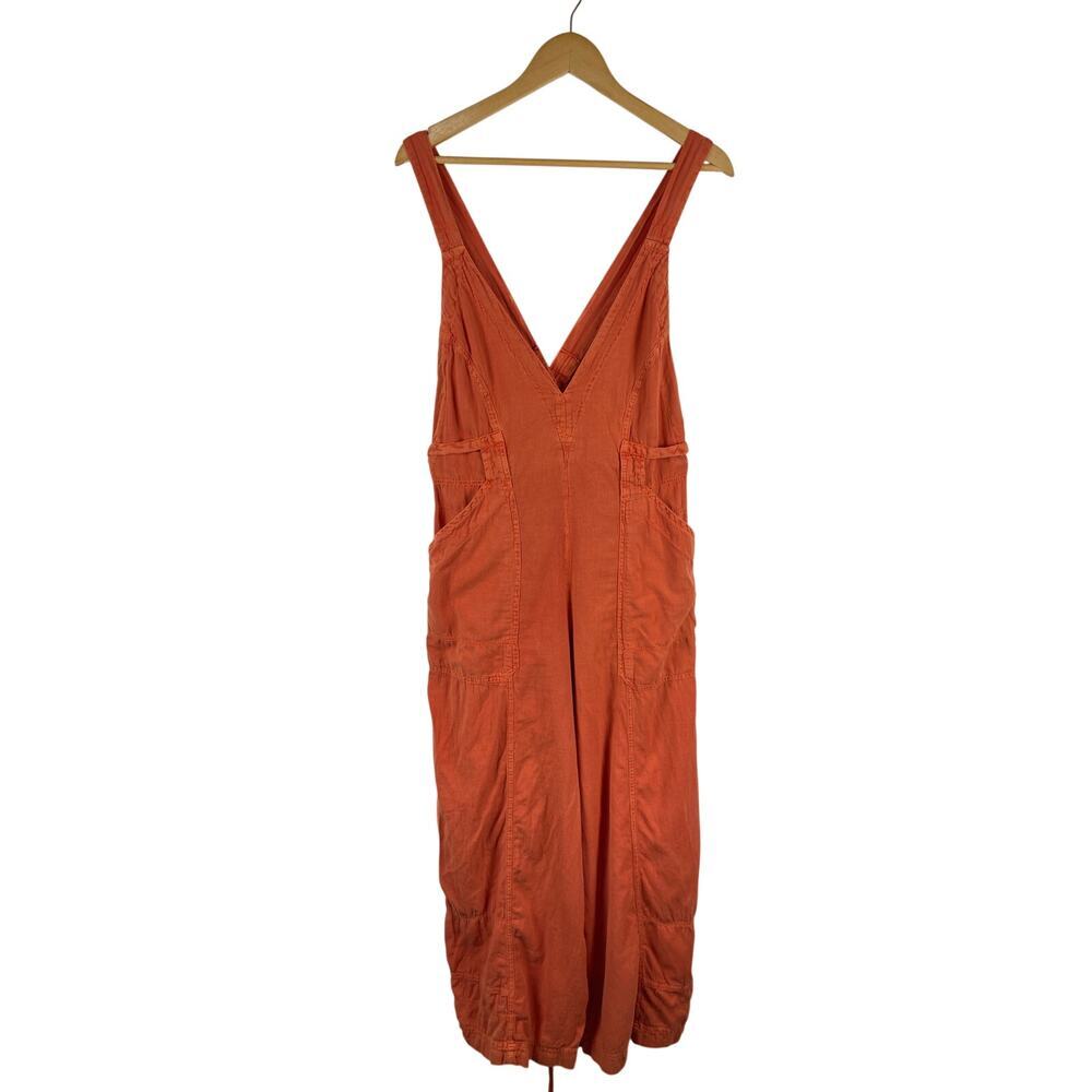 Free People Orange Cotton Linen Cross Back Relaxed Cargo Jumpsuit Women's Large